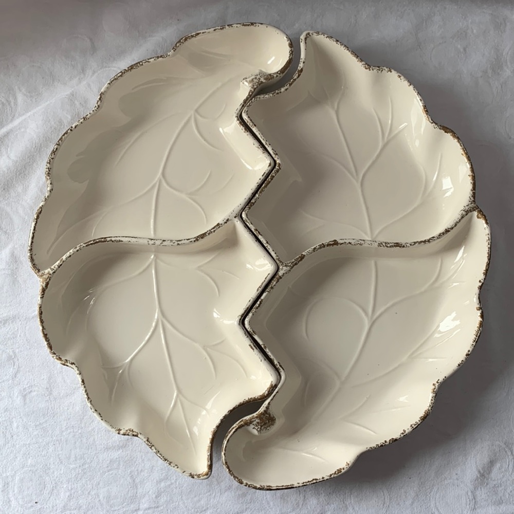 MCM Vintage 2 Piece Leaf Serving Trays 908 Made in the USA California Ceramic